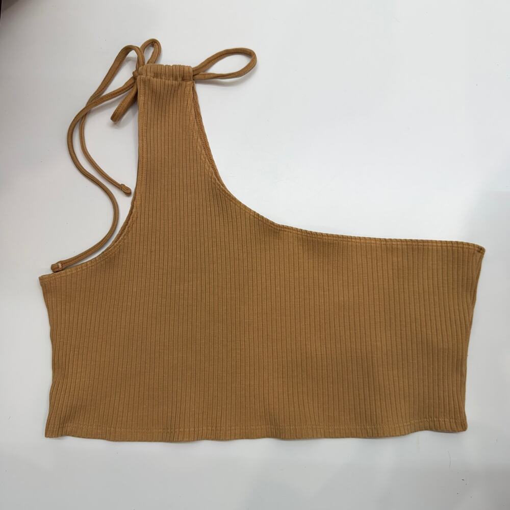 Aerie Brown Ribbed Tie One Shoulder Cropped Crop Tank Top Plus Size XXL